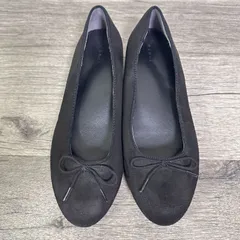 RANDA ラウンドトゥ リボンバレエシューズ クッション スエード調 フラットシューズ 23.5vm ブラック