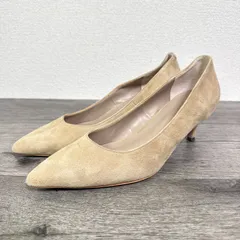 GALENA 日本製 ベーシック スエードパンプス ポインテッドトゥ/ミドルヒール 37 23.5-24cm ベージュ