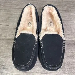 訳あり UGG アンスレー 1106878 撥水スエード モカシン ムートンシューズ ブラック 24cm