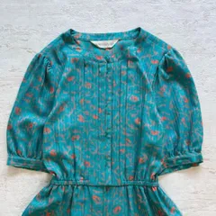 昭和レトロパターン柄半袖 ロングワンピースグリーン系フレア9号A