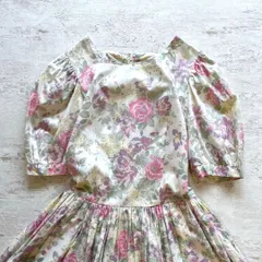 ローラアシュレイ花柄半袖ロングワンピースコットンフレアホワイトSサイズA