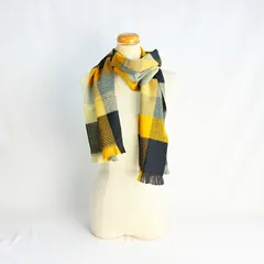 マフラー チェック柄 フランス製 長さ150cm イエロー レディース 婦人服 冬ファッション