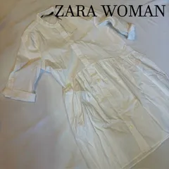 ザラ　ZARA WOMAN　コットン　ティアードシャツワンピース　ホワイト　七分袖