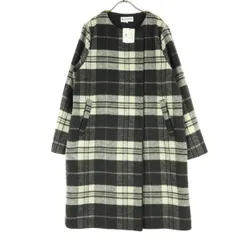 未使用 GLOBAL WORK グローバルワーク チェック柄 比翼 ノーカラーコート L グレー レディース 古着