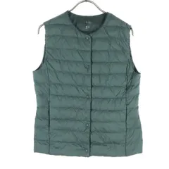 美品 UNIQLO ユニクロ ノーカラー ウルトラライト ダウンベスト M グレー 収納袋付き レディース 古着