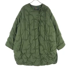 美品 KASTANE カスタネ 長袖 ノーカラー キルティングジャケット F カーキ 中綿入 レディース 古着