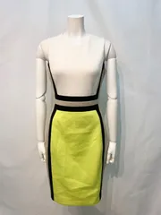 1891 Calvin Klein カルバン・クライン　キャバクラ　ドレス　バイカラー　伸縮性　ミディ　ノースリーブ　タイト　シンプル　キャバドレス　サイズ2