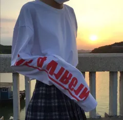 新品☆Tシャツ 長袖 ロングスリーブ 白 赤字 男女兼用