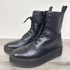 EVOL 22AW 本革厚底レースアップブーツ ラウンドトゥ サイドジップ レザーショートブーツ L 24-24.5cm