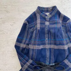 昭和レトロチェック柄長袖ロングワンピースベルト付き透け素材ブルー9号E2