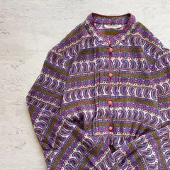 昭和レトロペイズリー柄長袖ロングワンピース透け素材ボーダーパープル11号U1