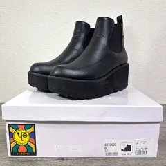 YOSUKE 23AW 厚底サイドゴアブーツ ショートブーツ ラウンドトゥ/ウェッジソール シボレザー風 フェイクレザー ブラック 37 23.5cm