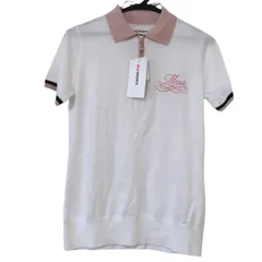 RE261 【タグ付き新品】MU SPORTS エムユースポーツ 半袖ニットポロシャツ　ハーフジップ　白×ピンク　刺繍ロゴ　オシャレ　可愛い　定価31900円