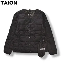 【軽量】 タイオン TAION キルティング インナー ライト ダウン ジャケット ノーカラー ナイロン ジャンパー ブルゾン 収納袋 付属 185 ブラック アウトドア カジュアル ウェア レディース ♪