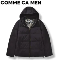 【極暖】 コムサメン COMME CA MEN フーデット ダウン ジャケット ジャンパー ブルゾン ウィンドブレーカー キルティング フード 着脱 花柄 総柄 切替 S ブラック カジュアル ウェア メンズ