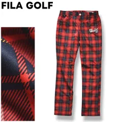【美品】 フィラ ゴルフ FILA GOLF ソフトシェル ストレッチ ウィンド パンツ ジップアップ フリース 裏起毛 L チェック柄 レッド x ネイビー スポーツ カジュアル ウェア メンズ
