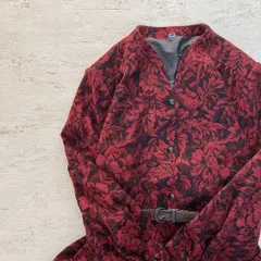 昭和レトロモダン花柄ベルベット風長袖ロングワンピースベルト付きブラック13号