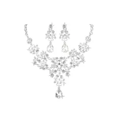 【新品】 [Coollooda] ネックレス ピアス セット 2点セット ラインストーン クリスタル レディース 結婚式 パーティー 発表会 花嫁 母の日 プレゼント アクセサリー シルバー 0