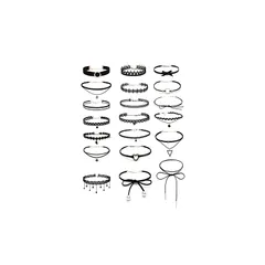 【新品】 [YFFSFDC] チョーカー ネックレス 黒 20点セット シンプル おしゃれ レディース choker リボン作り 花のレース 伸縮タイプ ペンダント付き 首輪 アクセサリー 1