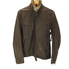 バーバリーブラックレーベル BURBERRY BLACK LABEL シープレザー ラビットファー 裏地ノバチェック シングル ライダース ジャケット メンズ import：M のサムネイル