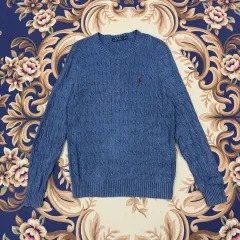 (L)ポロラルフローレン ケーブル編みニット（ブルー）