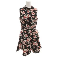 スナイデル SNIDEL 美品 ワンピース 1 M ハイネック 花柄 プリント フリル ノースリーブ ひざ丈 黒 ブラック 赤 レッド /AE