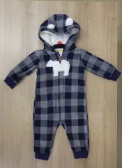 f241-959010 carter's カーターズ フード付き チェック柄 ロンパース US/9M 67～72cm 6ヶ月～9ヵ月 くまさん