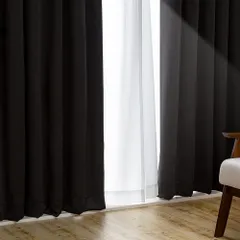 洗濯機OK 断熱/防寒 節電&省エネに 2枚組 しっかり厚手 タッセル付き 1級遮光 ブラック 幅100×丈210cm 遮光度99.99%カーテン アイリスプラザ