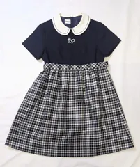 【219694】familiar ファミリア  ワンピース　半袖　チェック柄　紐ベルト　サイズ120  ・ ネイビー