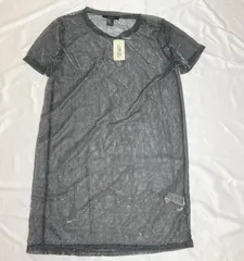 【222734】FOREVER 21 フォーエバー 21  メッシュニットトップ　光沢感　透け　半袖　タグ付き　M  ・ ガンメタル