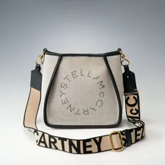 Stella McCartney ステラマッカートニー ロゴ パンチング キャンバス レザー ショルダーバッグ グレー 斜め掛け