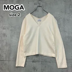 MOGA モガ Vネック プルオーバー ニット セーター 2 ウール 100% アイボリー ホワイト ドロップショルダー オーバーサイズ ゆったり クロップド ショート丈 長袖 トップス レディース カジュアル ★ ◇■