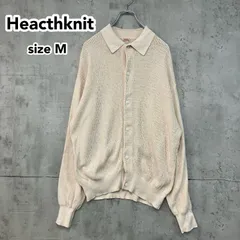 Healthknit ヘルスニット Mサイズ アイボリー 生成り コットン 100% メッシュ 透かし編み カーディガン ニット シャツ ポロシャツ 長袖 トップス ユニセックス ゆったり オーバーサイズ ビッグシルエット ★ ■◇のサムネイル