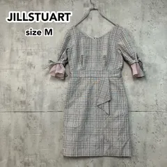 JILLSTUART ジルスチュアート グレンチェックワンピース グレー Mサイズ フレアスリーブ リボン袖 Vネック オフィス カジュアル デート きれいめ 上品 125-8140026 ポリエステル レーヨン ★ ◇■