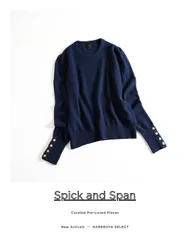 855y*スピックアンドスパン Spick and Span カシミヤ100％ 袖ボタン ニットプルオーバー ネイビー F