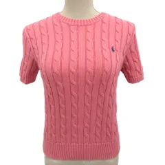 ポロ ラルフローレン POLO RALPH LAUREN 美品 サマーコットンニット セーター 半袖 ケーブル ロゴ刺繍 ポニー刺繍 M ライトピンク