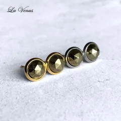 ✴︎つけっぱなしOK✴︎ インド産 天然 パイライト ベゼルピアス 大粒6mm SUS316 サージカルステンレス 台座 両耳用 ペア 金属アレルギー対策 覆輪 ゴールド シルバー