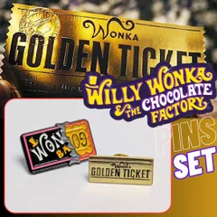 再入荷！送料無料！ 【 Charlie and the Chocolate Factory / チャーリーとチョコレート工場 】WONKA ( ウォンカ ) チョコ&ゴールデンチケット /  2Pセット / ピンバッジ / ピンズ〚アメリカン雑貨 アメトイ〛