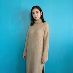 1072 NANUSHKA ナヌーシュカ ウール混 リブニットワンピース ロング ベージュ Sのサムネイル