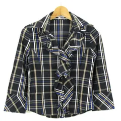 ナラカミーチェ ブラウス シャツ トップス 長袖 チェック柄 フリル クリーニング済み レディース 1サイズ 黒×白×青 NARACAMICIE 【中古】