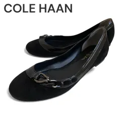 COLE HAAN コールハーン LENA WEDGE WP 55 ウェッジパンプス 23.5cm相当 US6.5B ネイビー×ブラック バイカラー パテント×スエード 防水 WP バックル エナメル 上品 レディース 844KZ
