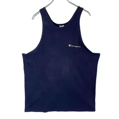 90sUSA製チャンピオンChampionタンクトップノースリーブシャツランニングシャツロゴプリントワンポイントロゴワッペン紺ネイビー白ホワイトスポーツアウトドアy2kアメカジレトログランパコアvintageヴィンテージ51025