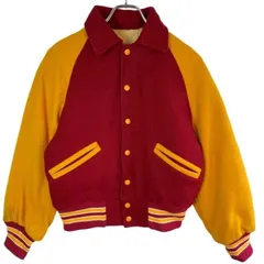meca sportswear裏地ボアウールスタジャンラグランスタジアムジャケットバーシティジャケット臙脂バーガンディ黄色イエローロゴ刺繍アメカジストリートレトログランパコアvintageヴィンテージ51025