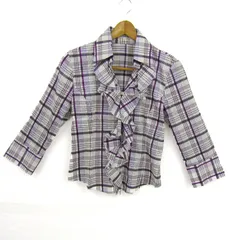 ナラカミーチェ ブラウス シャツ トップス 長袖 チェック柄 クリーニング済み レディース 1サイズ 白×紫×グレー NARACAMICIE 【中古】