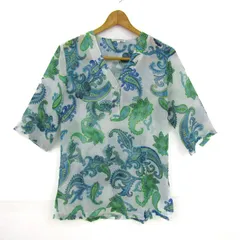 ナラカミーチェ ブラウス シャツ トップス 五分袖 ペイズリー柄 クリーニング済み レディース 1サイズ 白×緑×青 NARACAMICIE 【中古】