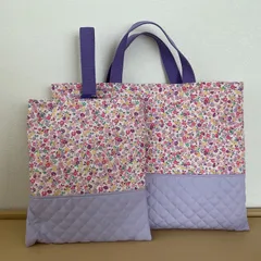 花柄　入園入学2点セット　ハンドメイド　レッスンバッグ　上履き入れ　キルティング