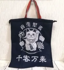 ☆S-KB5 ハンドメイド　手ぬぐい　巾着袋　招き猫　体操着袋　給食袋　165