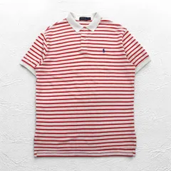POLO RALPH LAUREN ボーダー ポロシャツ L ホワイト オレンジ コットン スモールポニー刺繍