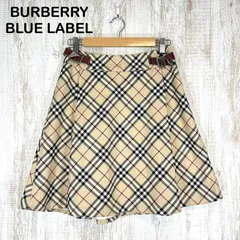 BURBERRY BLUE LABEL バーバリーブルーレーベル ノバチェック 総柄 ベルト付き 膝丈 タックスカート ベージュ