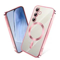 Galaxy S25 ケース MagSafe対応 クリア メッキ加工 ギャラクシー S25 スマホケース 耐衝撃 TPU ワイヤレス充電対応 SC-51F SCG31 カバー ストラップホール付き 薄型 透明 超軽量 黄ばみにくい 柔軟 滑り止め （ローズゴー